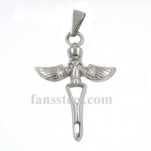 FSPR14017 skull with wing biker pendant